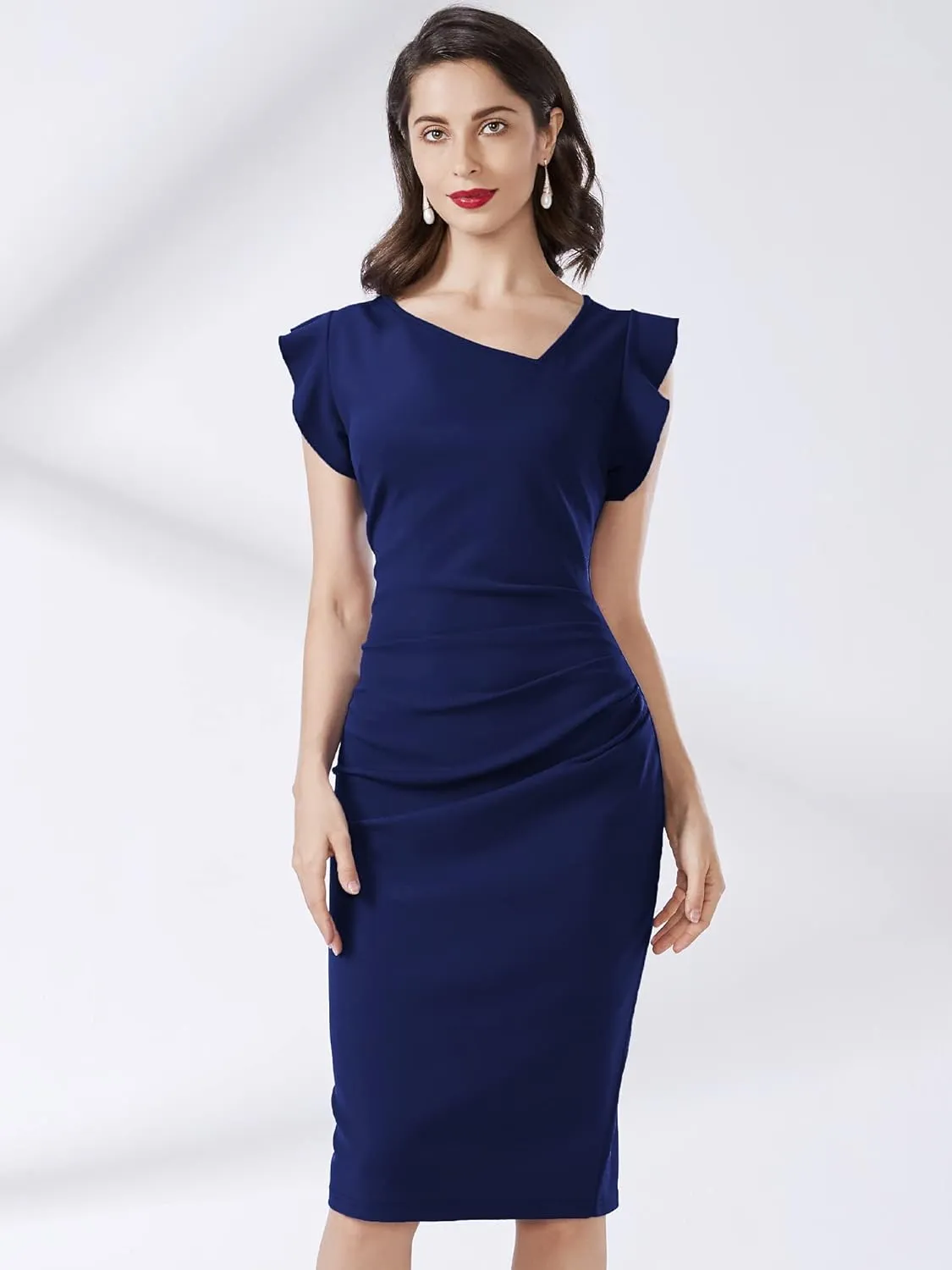 Miusol Women's Retro Ruffle Style Slim Work Pencil Dress