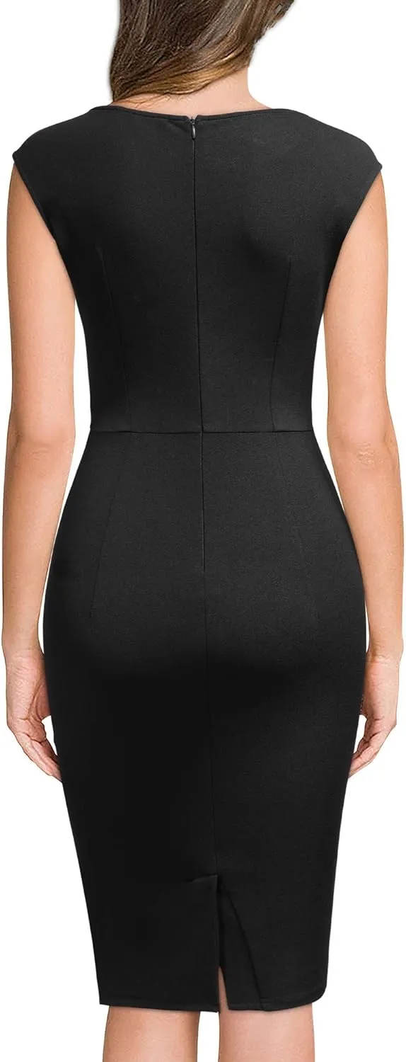 Miusol Women's Retro Ruffle Style Slim Work Pencil Dress