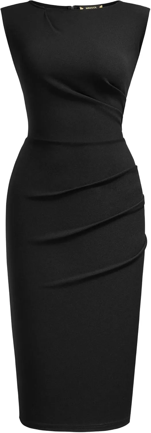 Miusol Women's Retro Ruffle Style Slim Work Pencil Dress