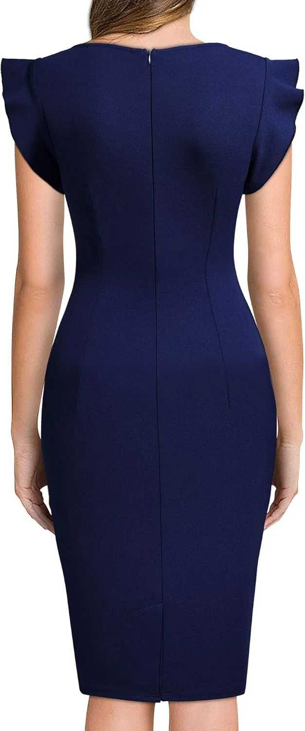 Miusol Women's Retro Ruffle Style Slim Work Pencil Dress