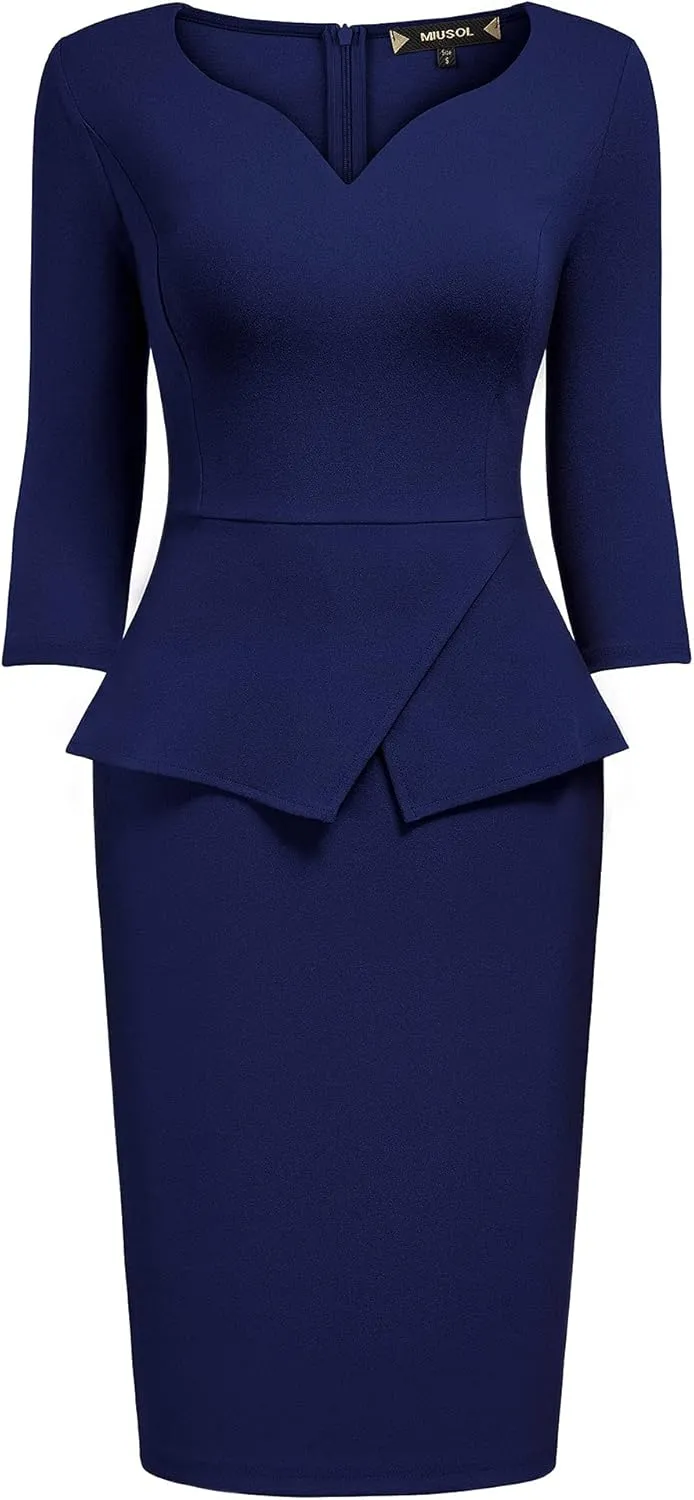 Miusol Women's V-Neck Ruffle Style Cocktail Party Pencil Dress