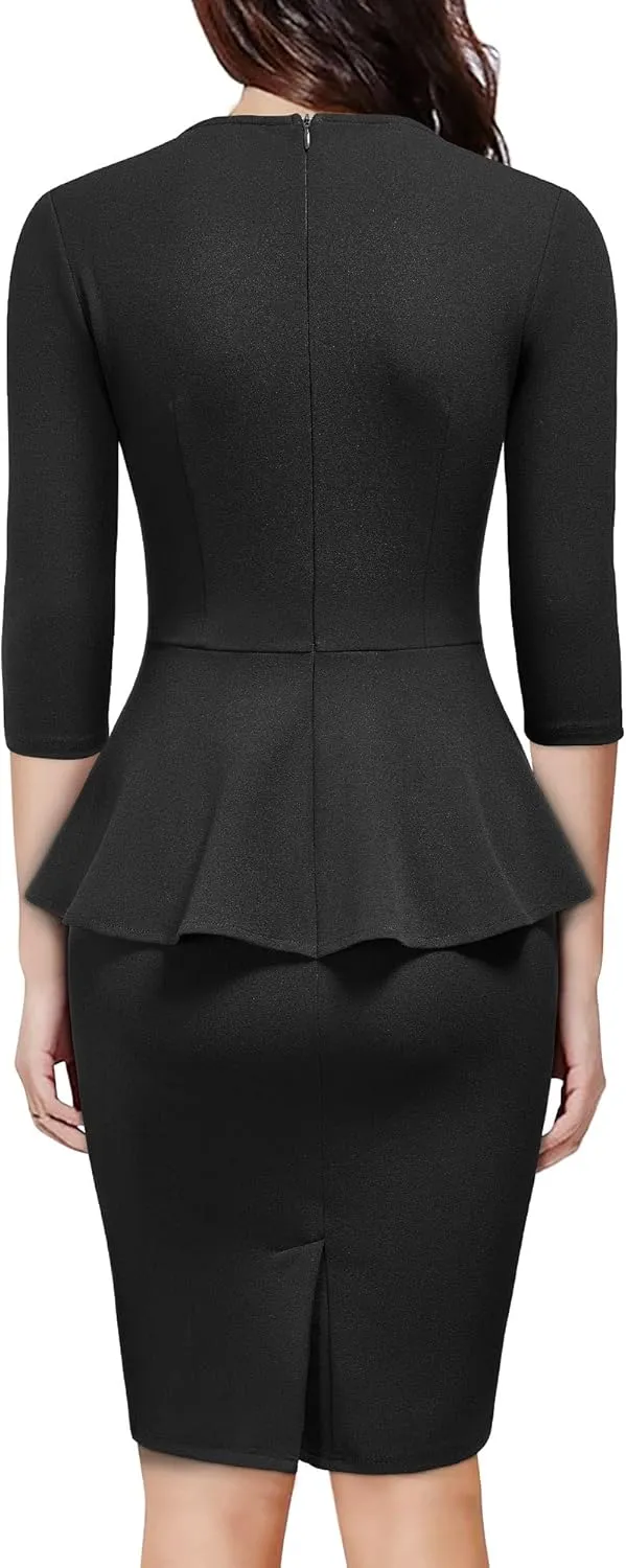 Miusol Women's V-Neck Ruffle Style Cocktail Party Pencil Dress