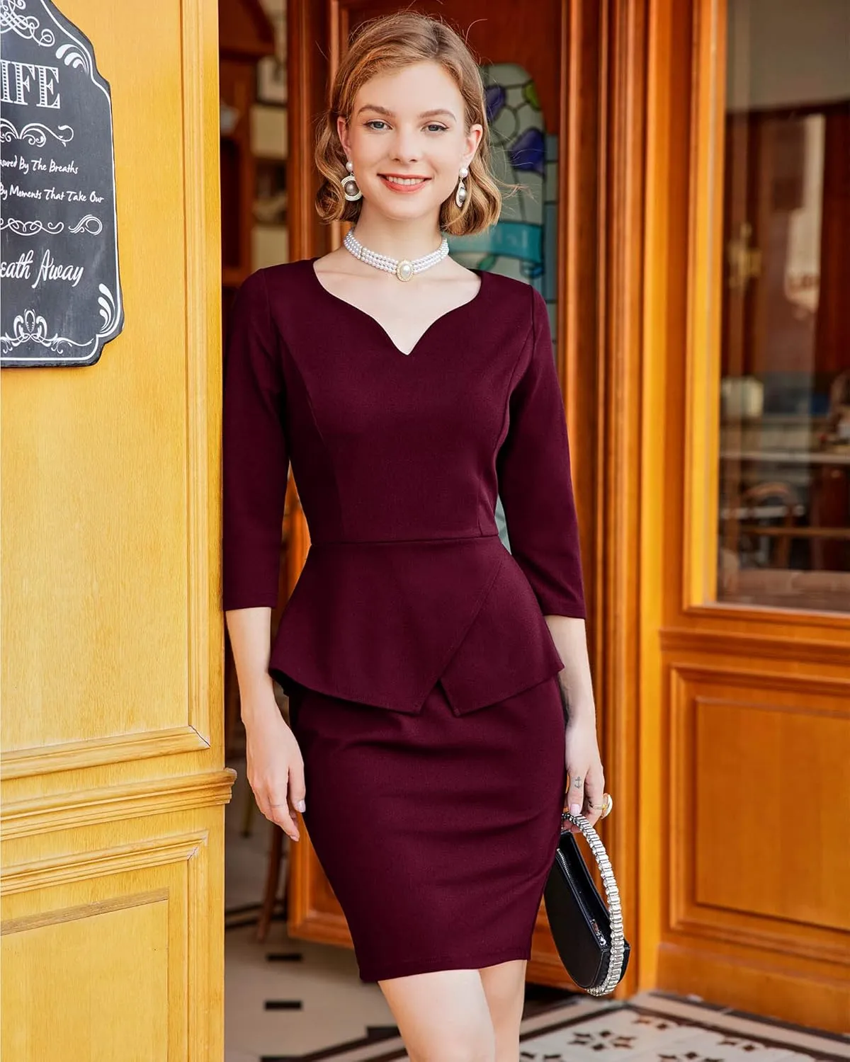 Miusol Women's V-Neck Ruffle Style Cocktail Party Pencil Dress