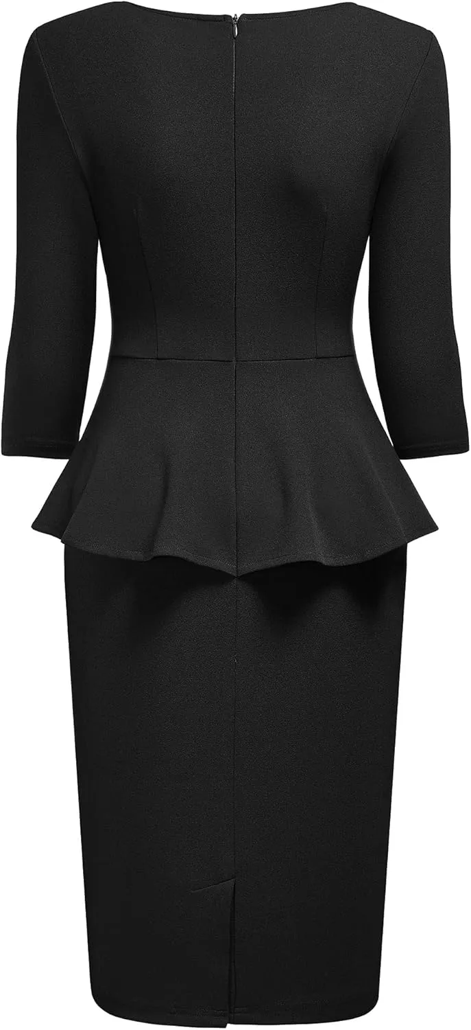 Miusol Women's V-Neck Ruffle Style Cocktail Party Pencil Dress