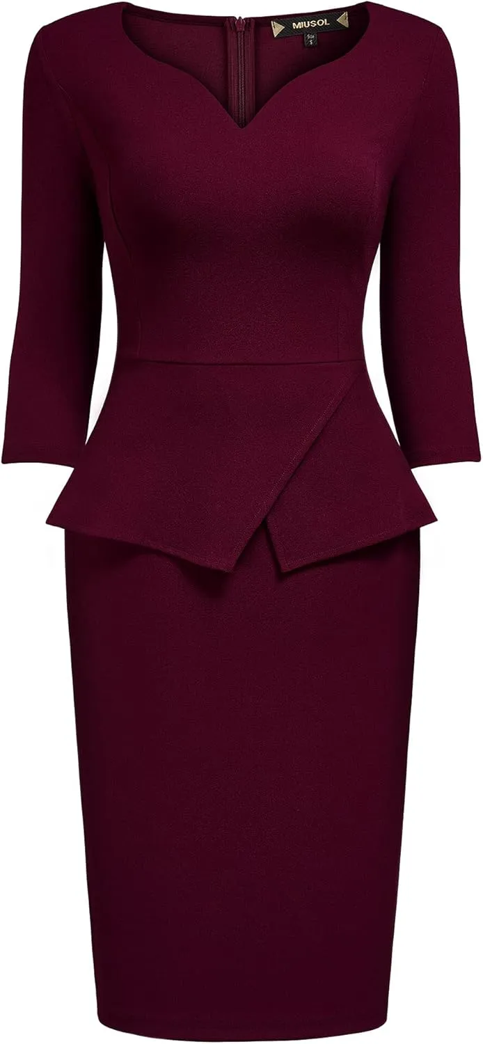 Miusol Women's V-Neck Ruffle Style Cocktail Party Pencil Dress