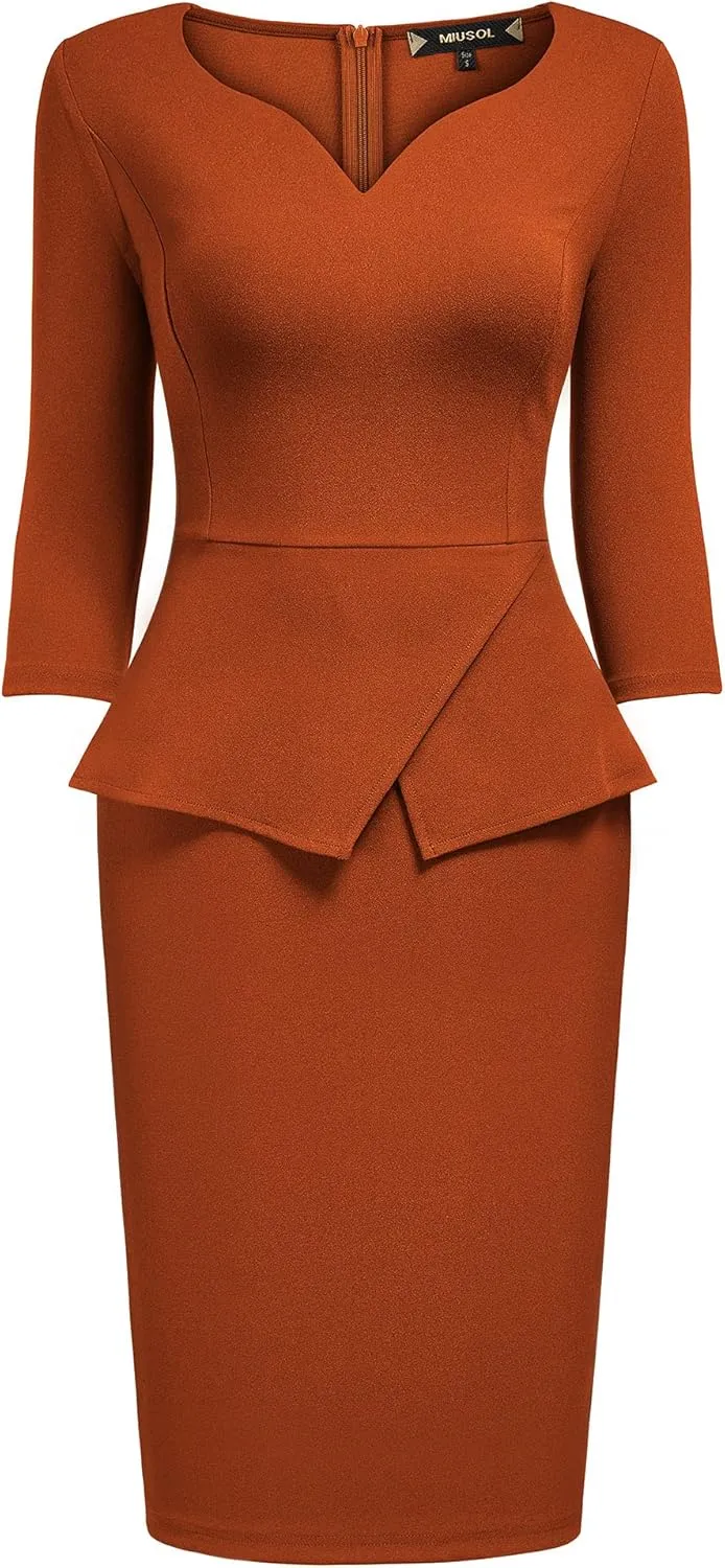 Miusol Women's V-Neck Ruffle Style Cocktail Party Pencil Dress