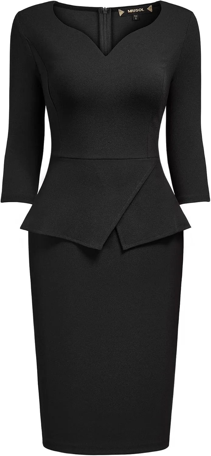 Miusol Women's V-Neck Ruffle Style Cocktail Party Pencil Dress