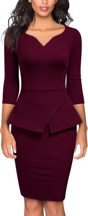 Miusol Women's V-Neck Ruffle Style Cocktail Party Pencil Dress