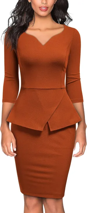 Miusol Women's V-Neck Ruffle Style Cocktail Party Pencil Dress