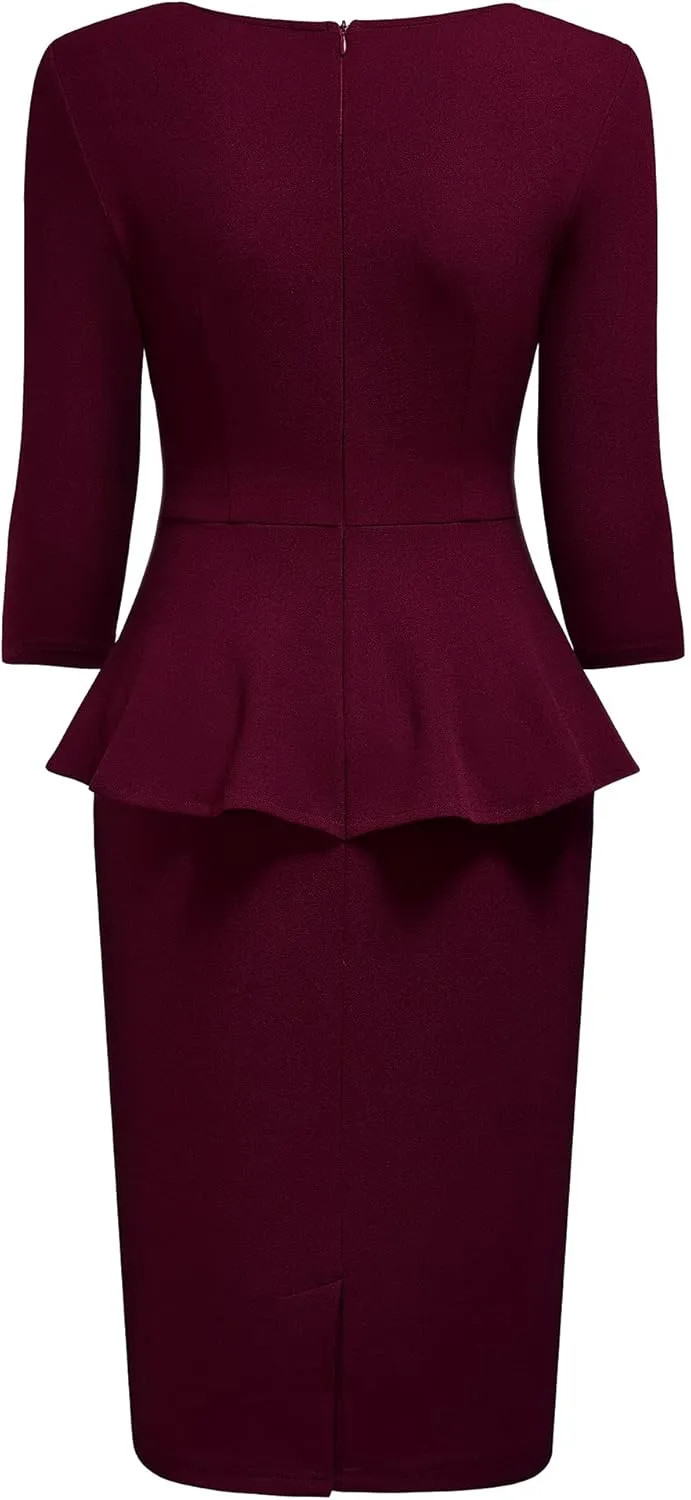 Miusol Women's V-Neck Ruffle Style Cocktail Party Pencil Dress