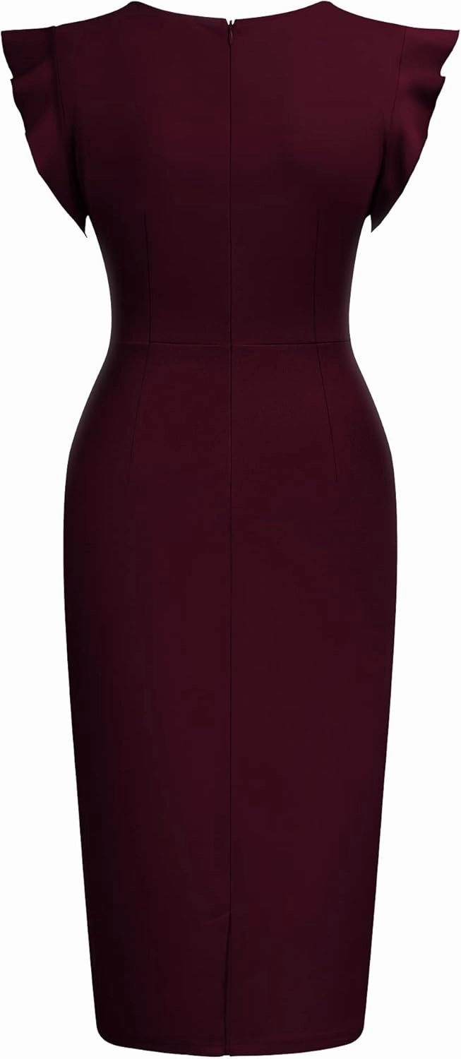 Miusol Women's Business Retro Ruffles Slim Cocktail Pencil Dress