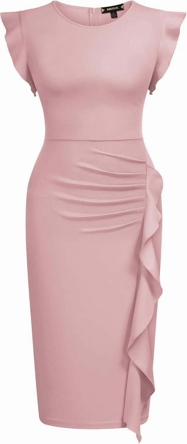 Miusol Women's Business Retro Ruffles Slim Cocktail Pencil Dress