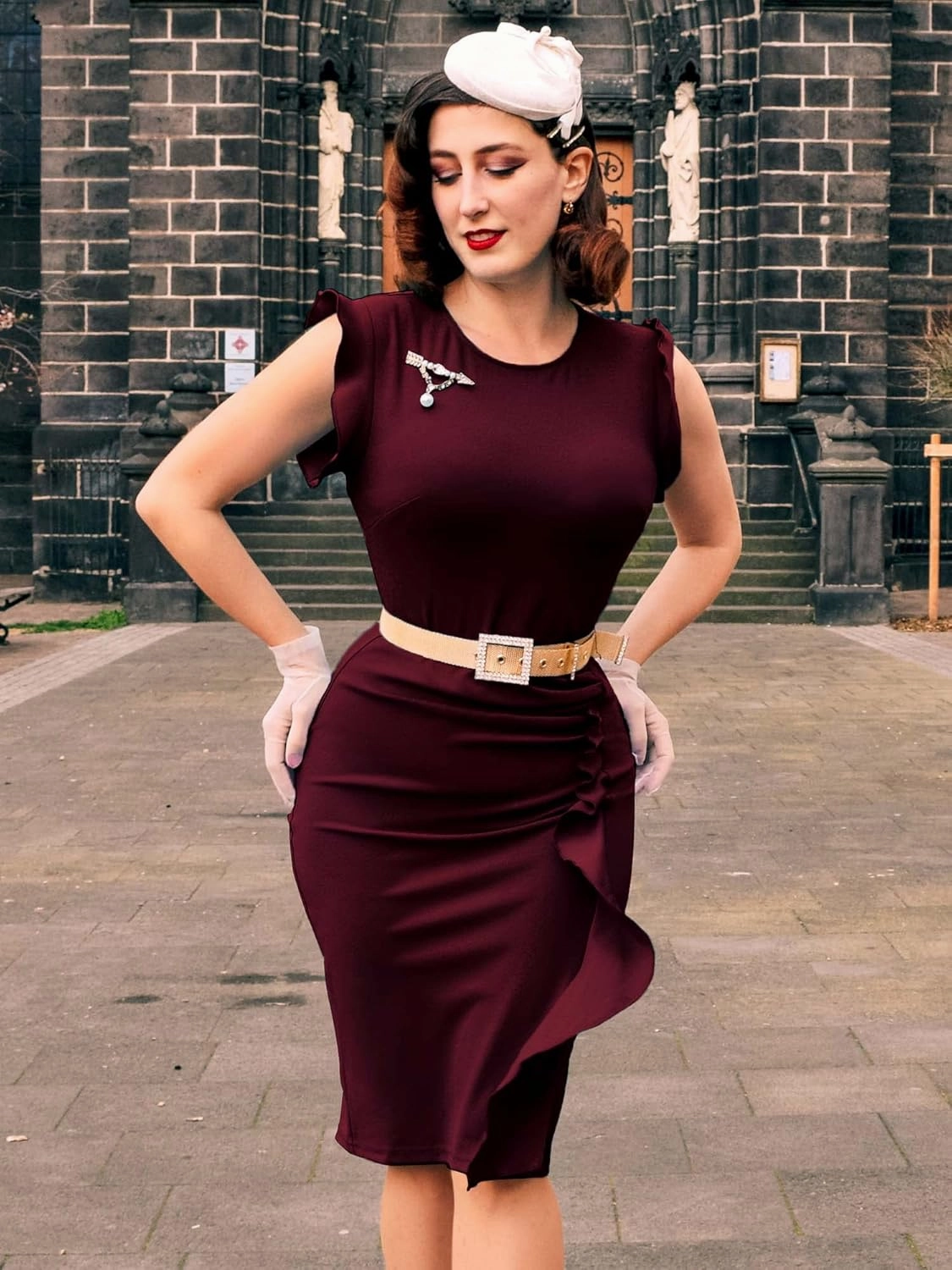 Miusol Women's Business Retro Ruffles Slim Cocktail Pencil Dress