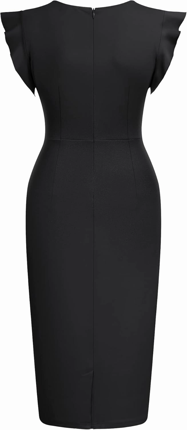 Miusol Women's Business Retro Ruffles Slim Cocktail Pencil Dress