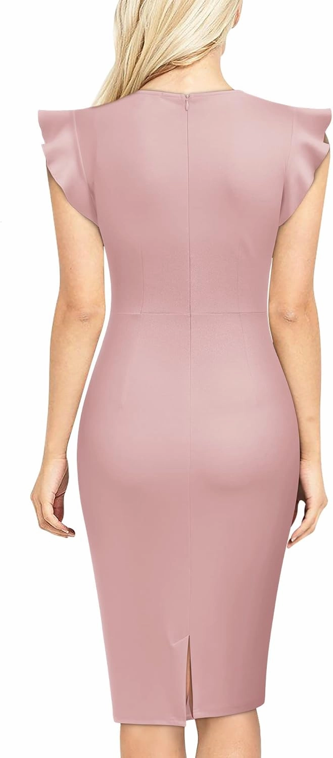 Miusol Women's Business Retro Ruffles Slim Cocktail Pencil Dress
