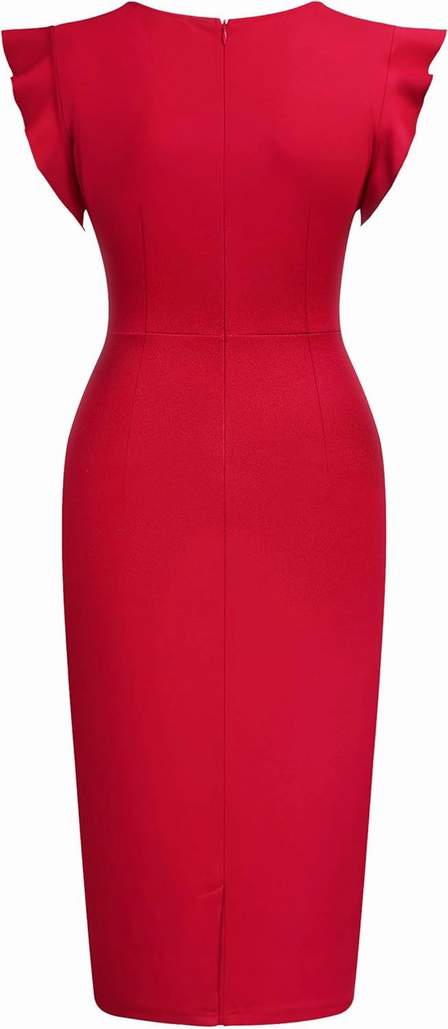Miusol Women's Business Retro Ruffles Slim Cocktail Pencil Dress