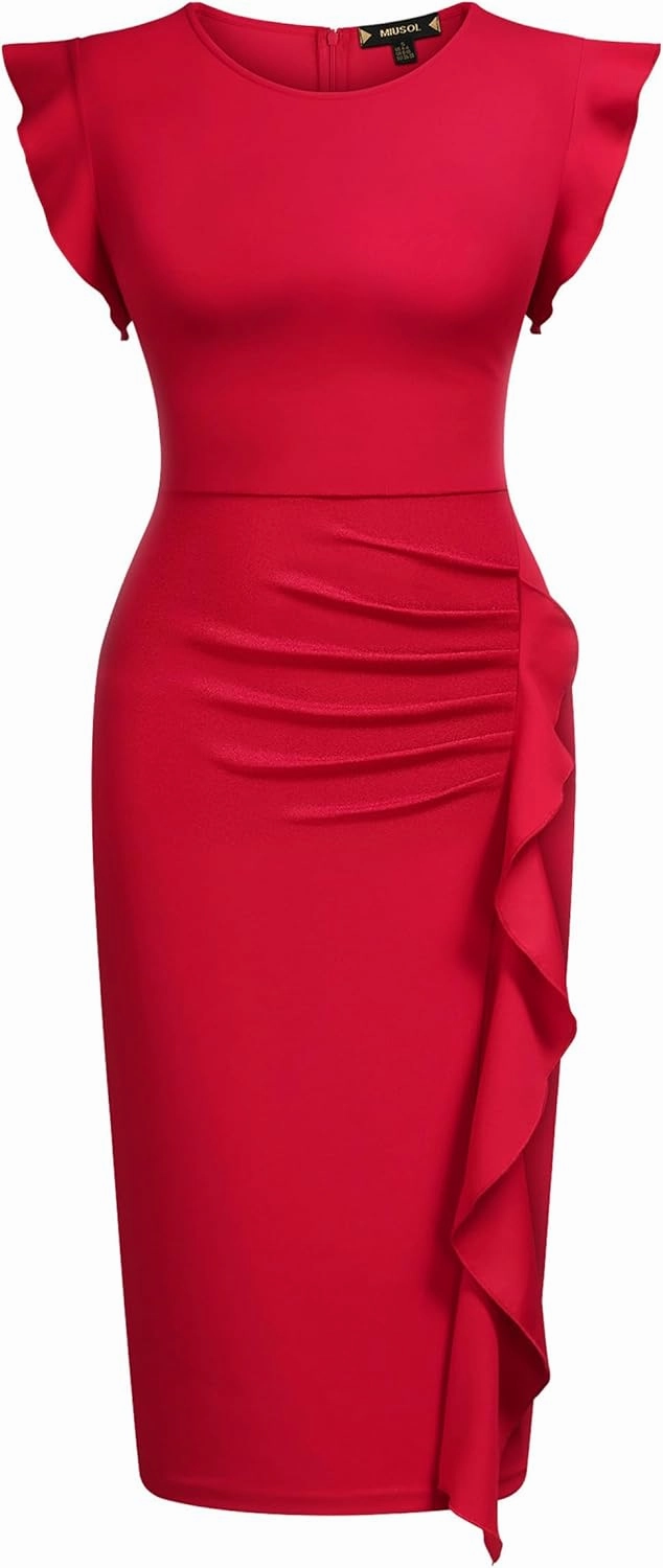 Miusol Women's Business Retro Ruffles Slim Cocktail Pencil Dress