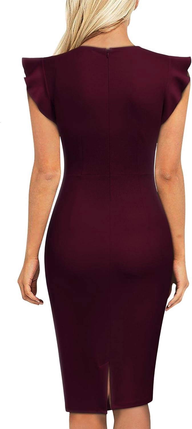 Miusol Women's Business Retro Ruffles Slim Cocktail Pencil Dress