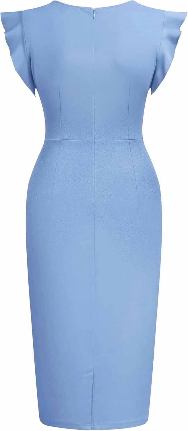 Miusol Women's Business Retro Ruffles Slim Cocktail Pencil Dress