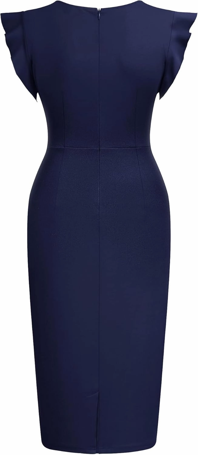 Miusol Women's Business Retro Ruffles Slim Cocktail Pencil Dress