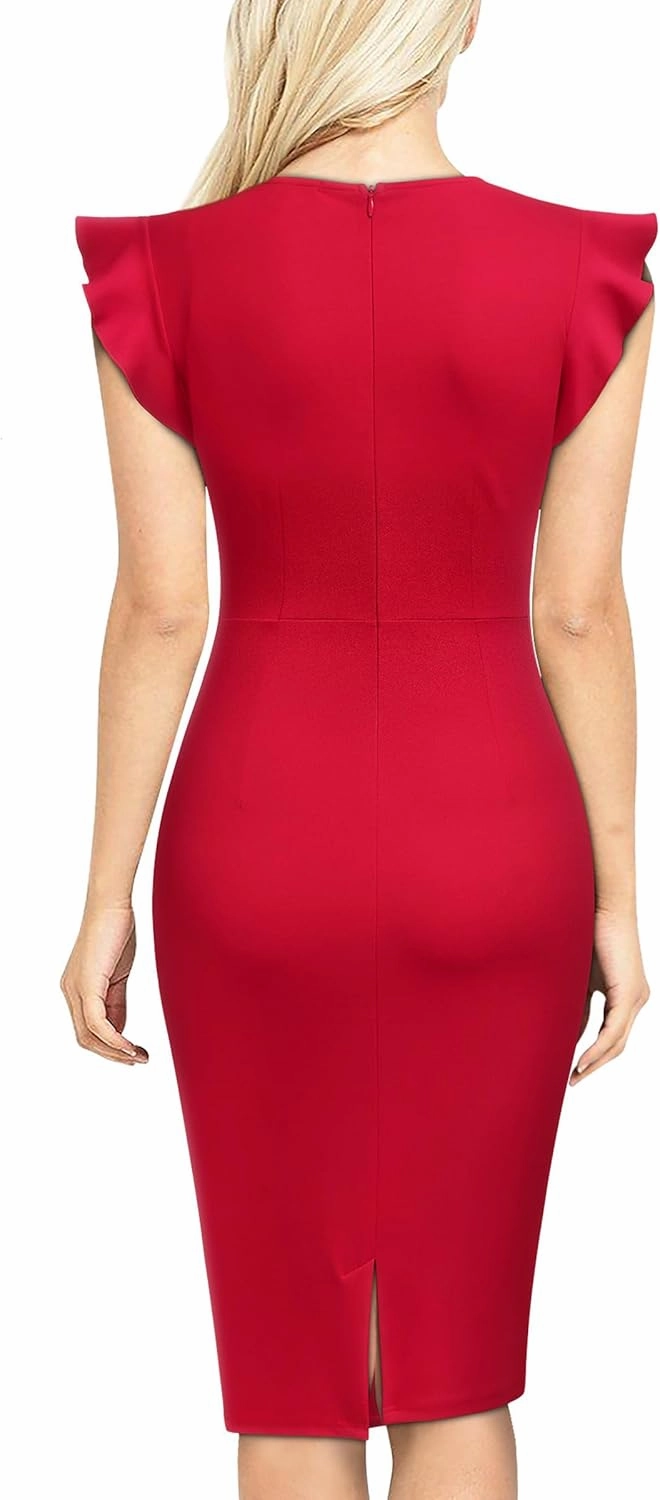Miusol Women's Business Retro Ruffles Slim Cocktail Pencil Dress