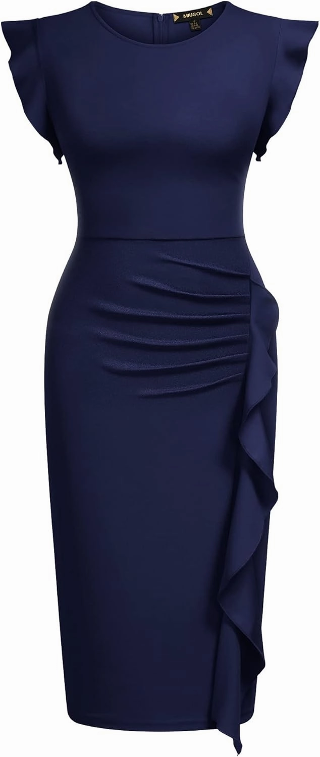 Miusol Women's Business Retro Ruffles Slim Cocktail Pencil Dress