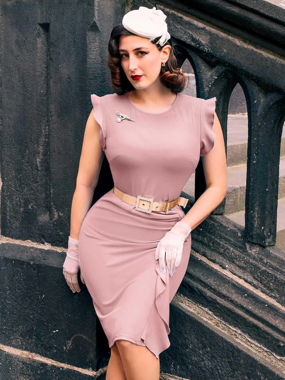 Miusol Women's Business Retro Ruffles Slim Cocktail Pencil Dress