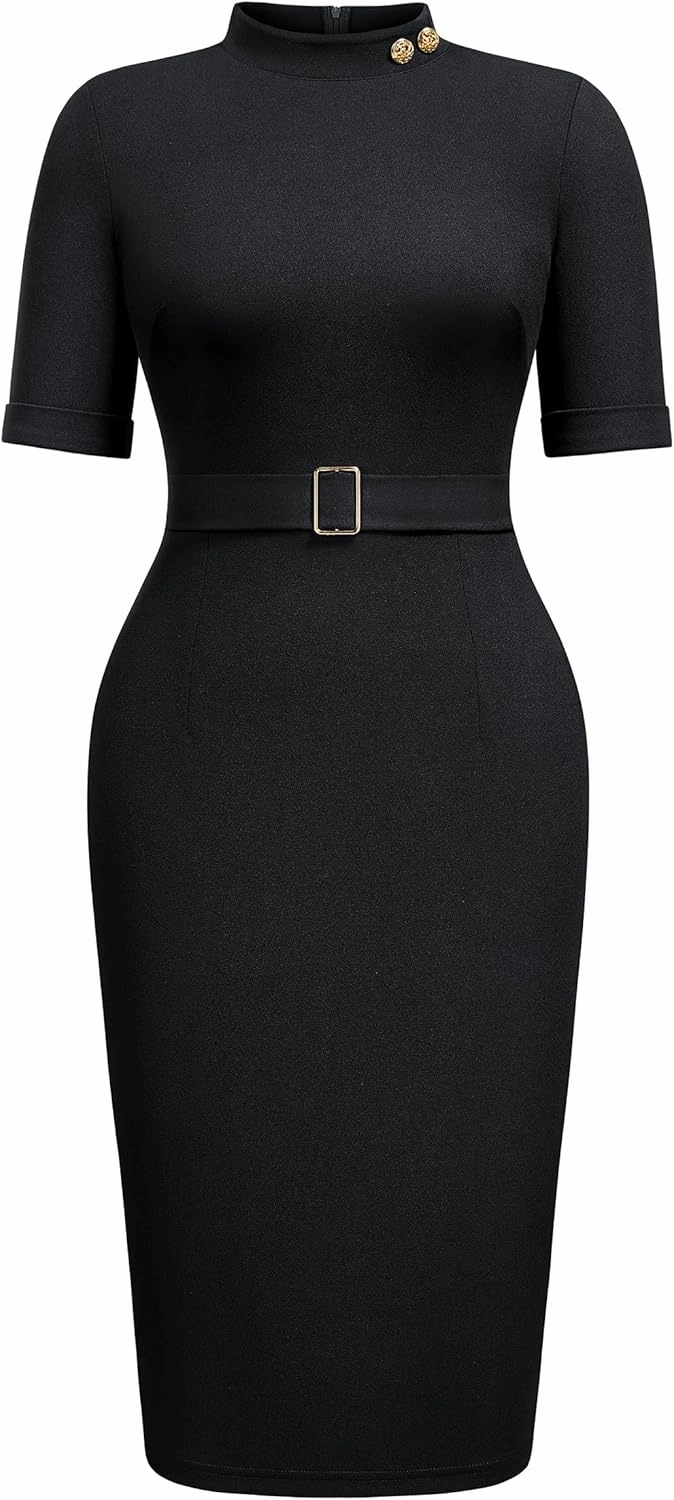Miusol Women's Retro Half Collar Elegant Style Work Pencil Dress