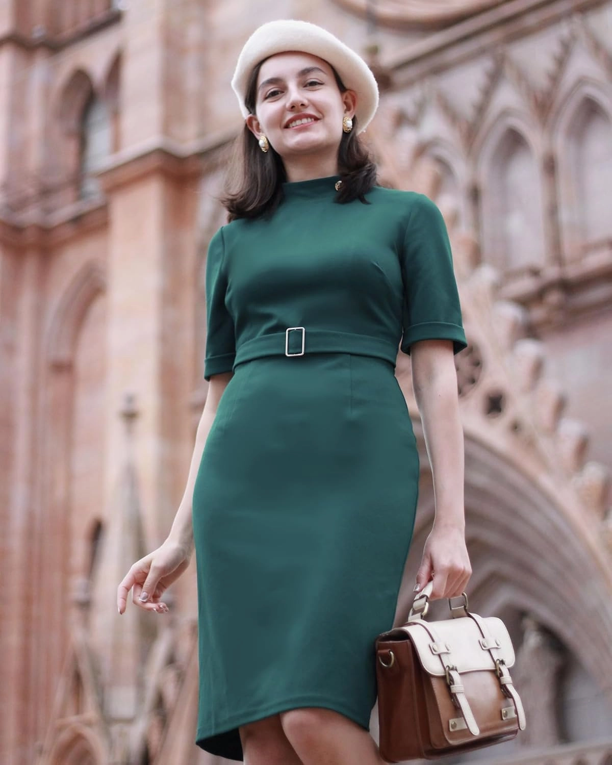Miusol Women's Retro Half Collar Elegant Style Work Pencil Dress