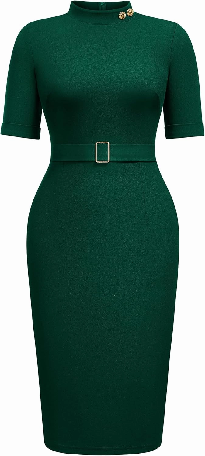 Miusol Women's Retro Half Collar Elegant Style Work Pencil Dress
