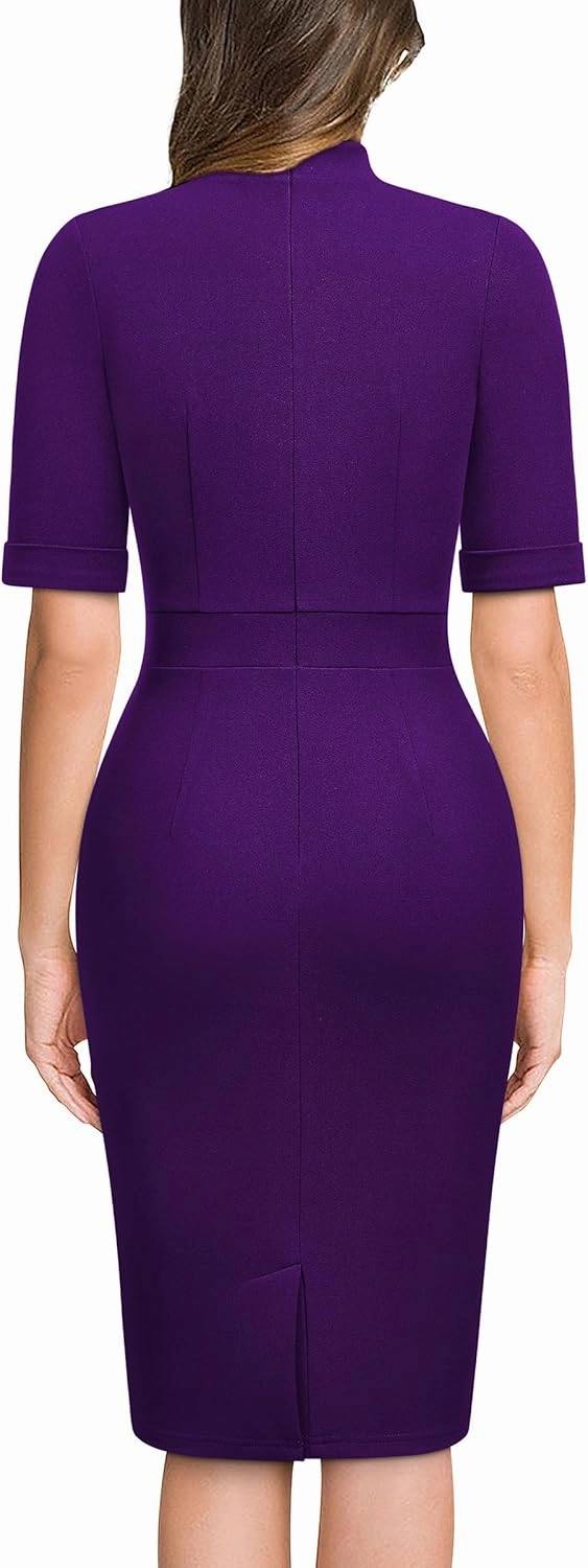 Miusol Women's Retro Half Collar Elegant Style Work Pencil Dress