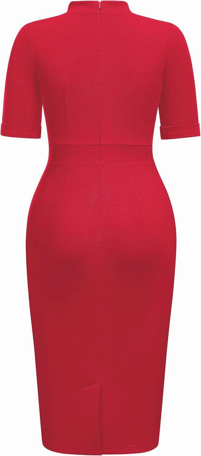 Miusol Women's Retro Half Collar Elegant Style Work Pencil Dress