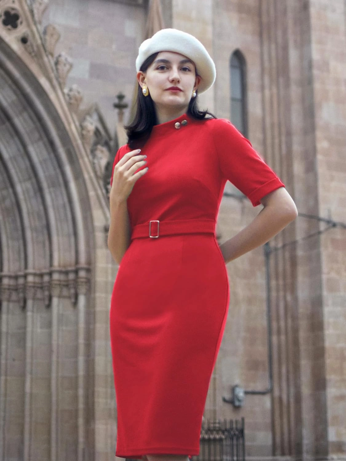 Miusol Women's Retro Half Collar Elegant Style Work Pencil Dress