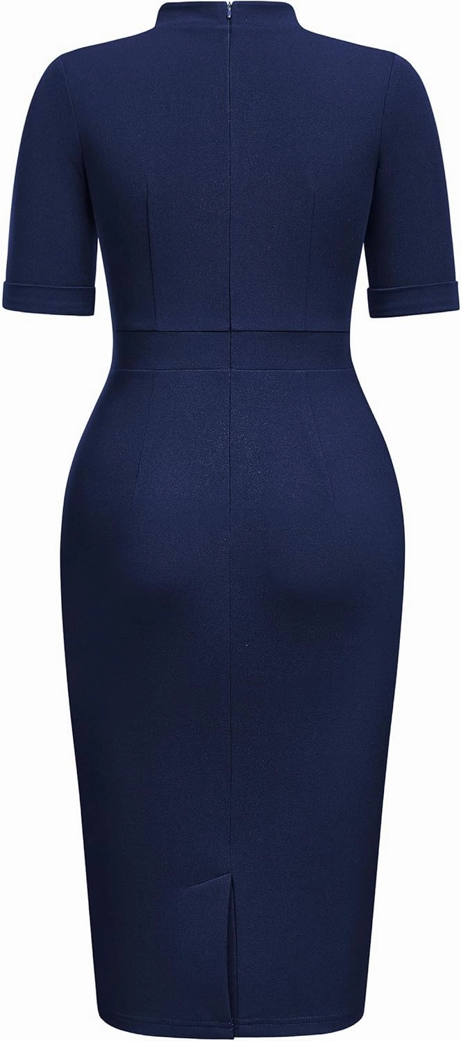 Miusol Women's Retro Half Collar Elegant Style Work Pencil Dress