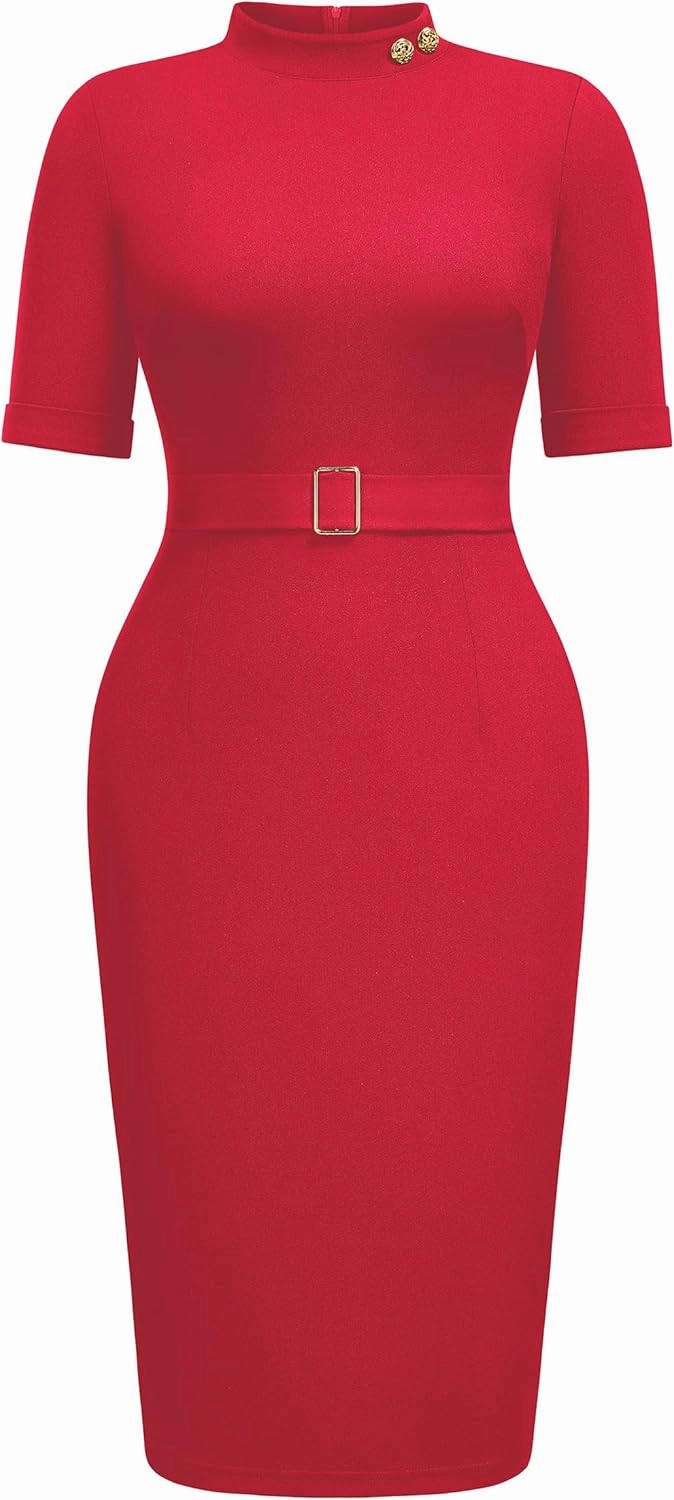 Miusol Women's Retro Half Collar Elegant Style Work Pencil Dress