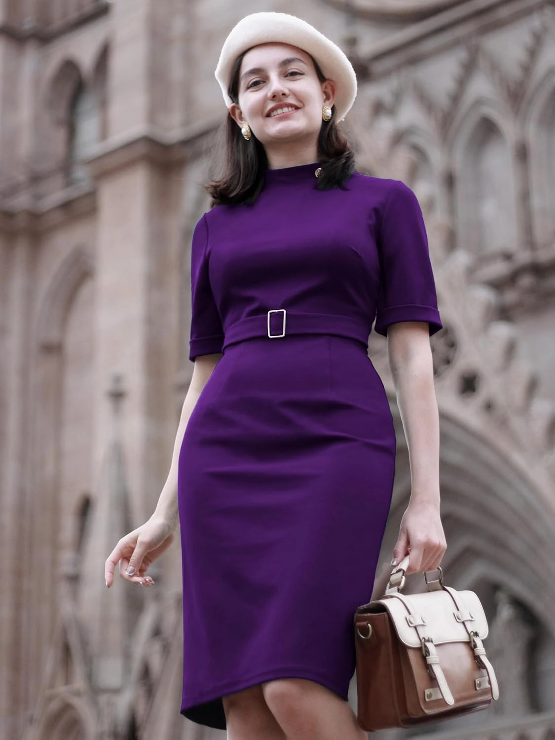 Miusol Women's Retro Half Collar Elegant Style Work Pencil Dress