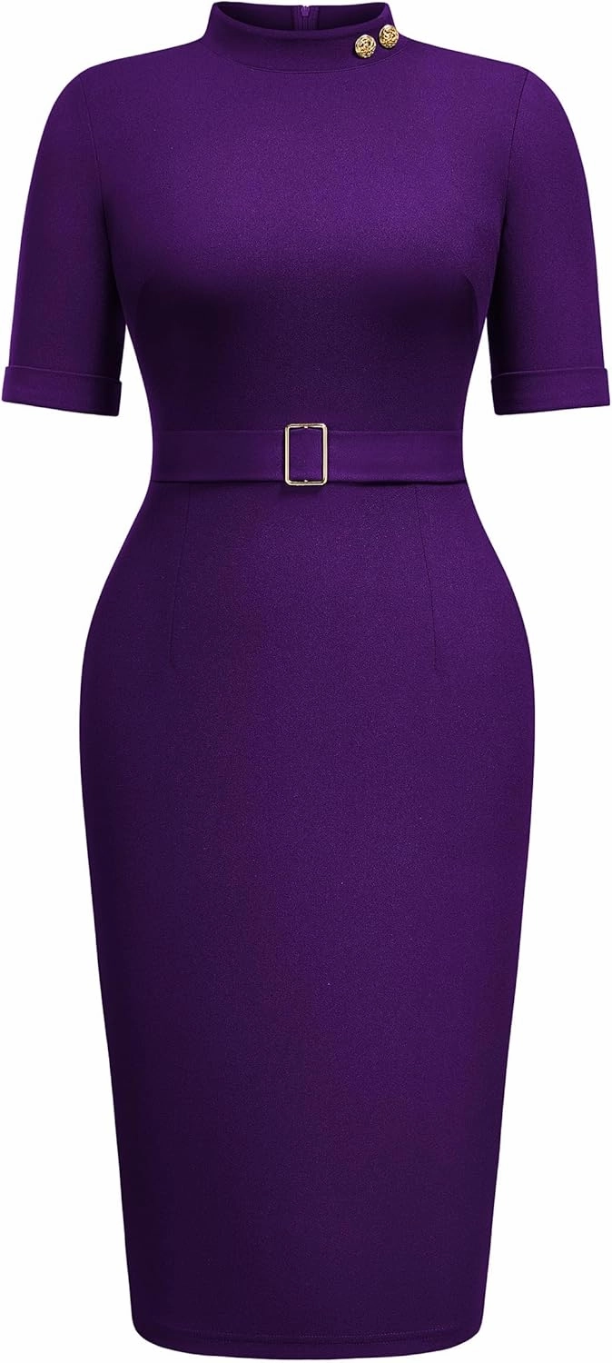 Miusol Women's Retro Half Collar Elegant Style Work Pencil Dress