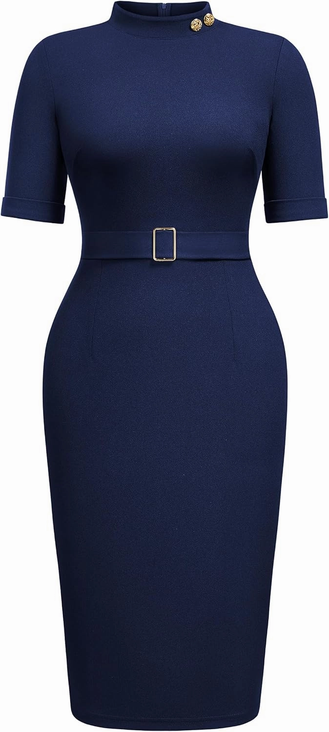 Miusol Women's Retro Half Collar Elegant Style Work Pencil Dress