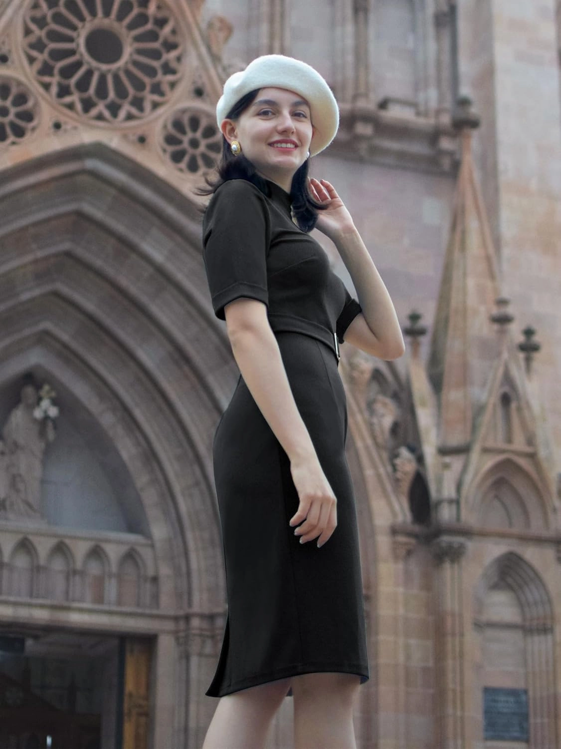 Miusol Women's Retro Half Collar Elegant Style Work Pencil Dress