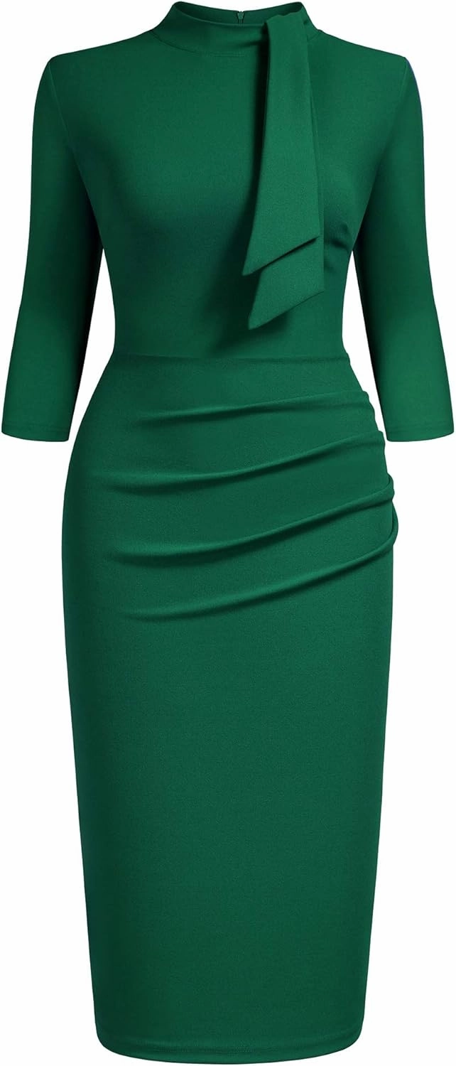 Miusol Women's Retro Half Collar Ruffle 2/3 Sleeve Cocktail Pencil Dress
