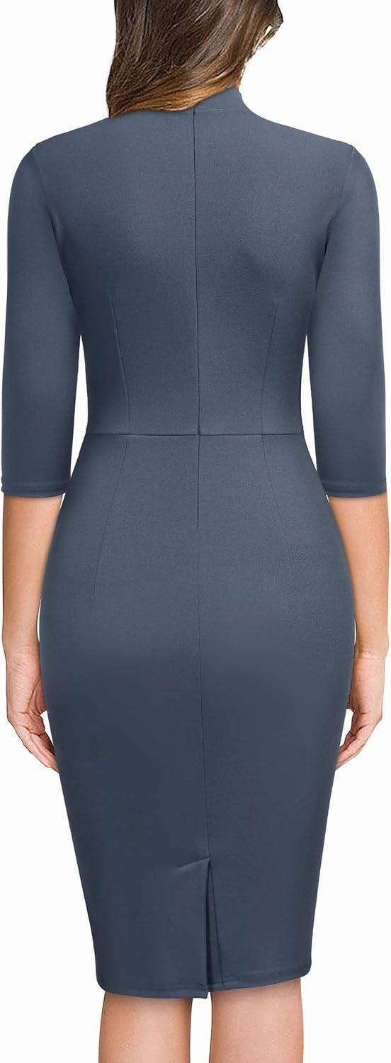 Miusol Women's Retro Half Collar Ruffle 2/3 Sleeve Cocktail Pencil Dress