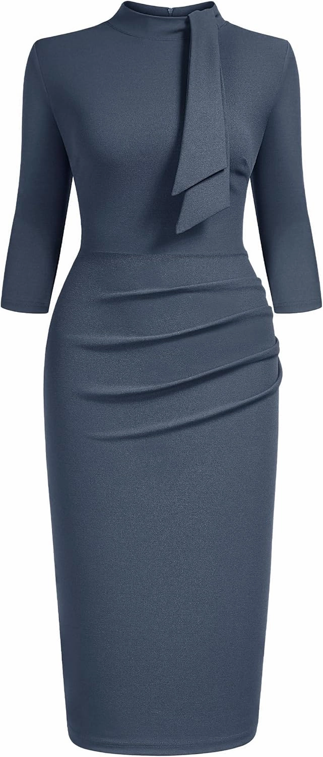 Miusol Women's Retro Half Collar Ruffle 2/3 Sleeve Cocktail Pencil Dress