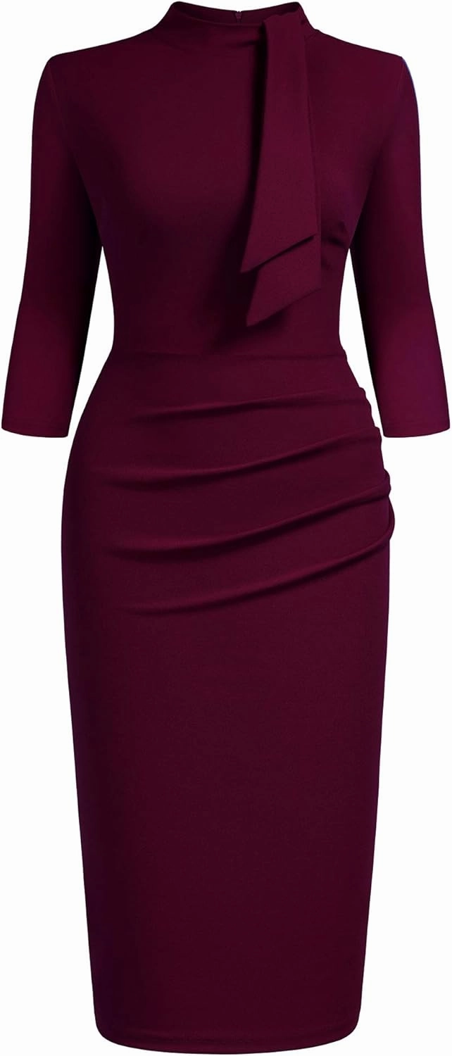 Miusol Women's Retro Half Collar Ruffle 2/3 Sleeve Cocktail Pencil Dress