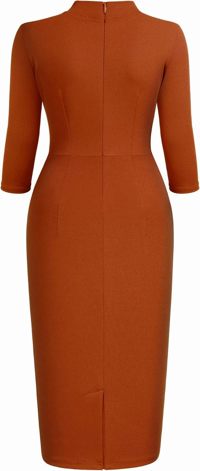 Miusol Women's Retro Half Collar Ruffle 2/3 Sleeve Cocktail Pencil Dress