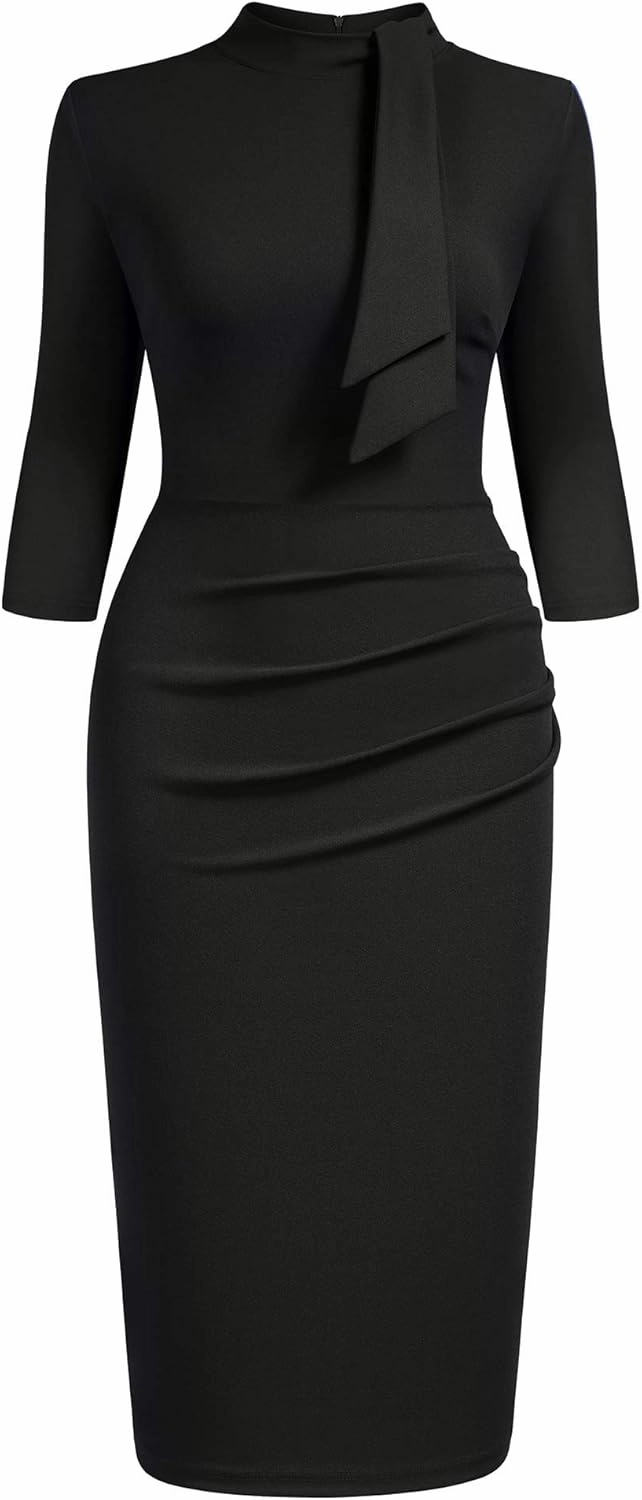 Miusol Women's Retro Half Collar Ruffle 2/3 Sleeve Cocktail Pencil Dress