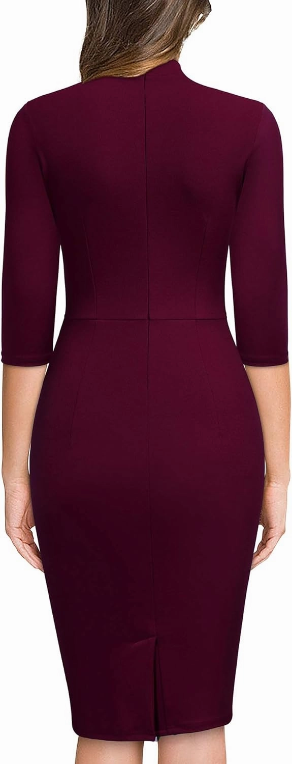 Miusol Women's Retro Half Collar Ruffle 2/3 Sleeve Cocktail Pencil Dress