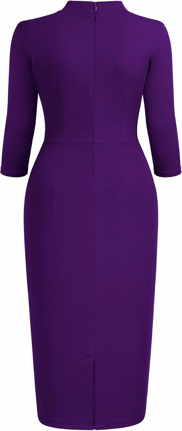 Miusol Women's Retro Half Collar Ruffle 2/3 Sleeve Cocktail Pencil Dress