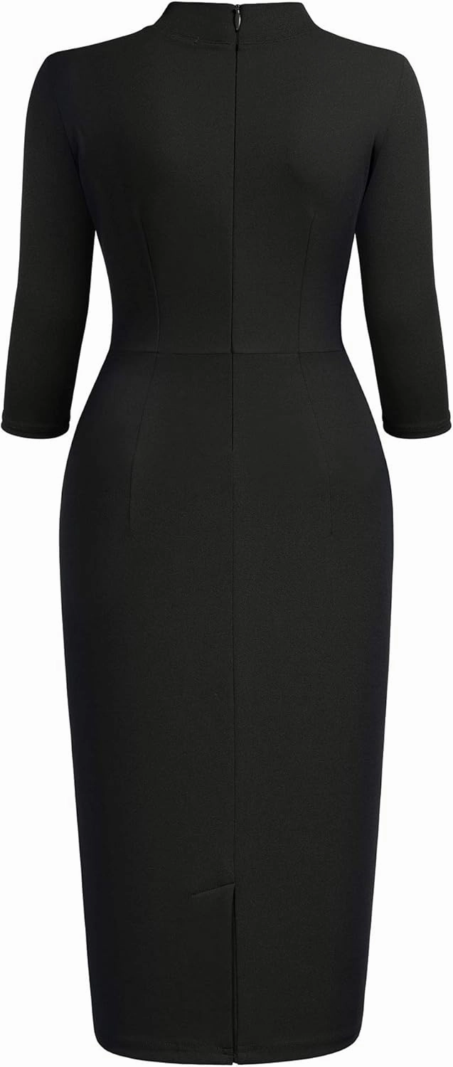 Miusol Women's Retro Half Collar Ruffle 2/3 Sleeve Cocktail Pencil Dress