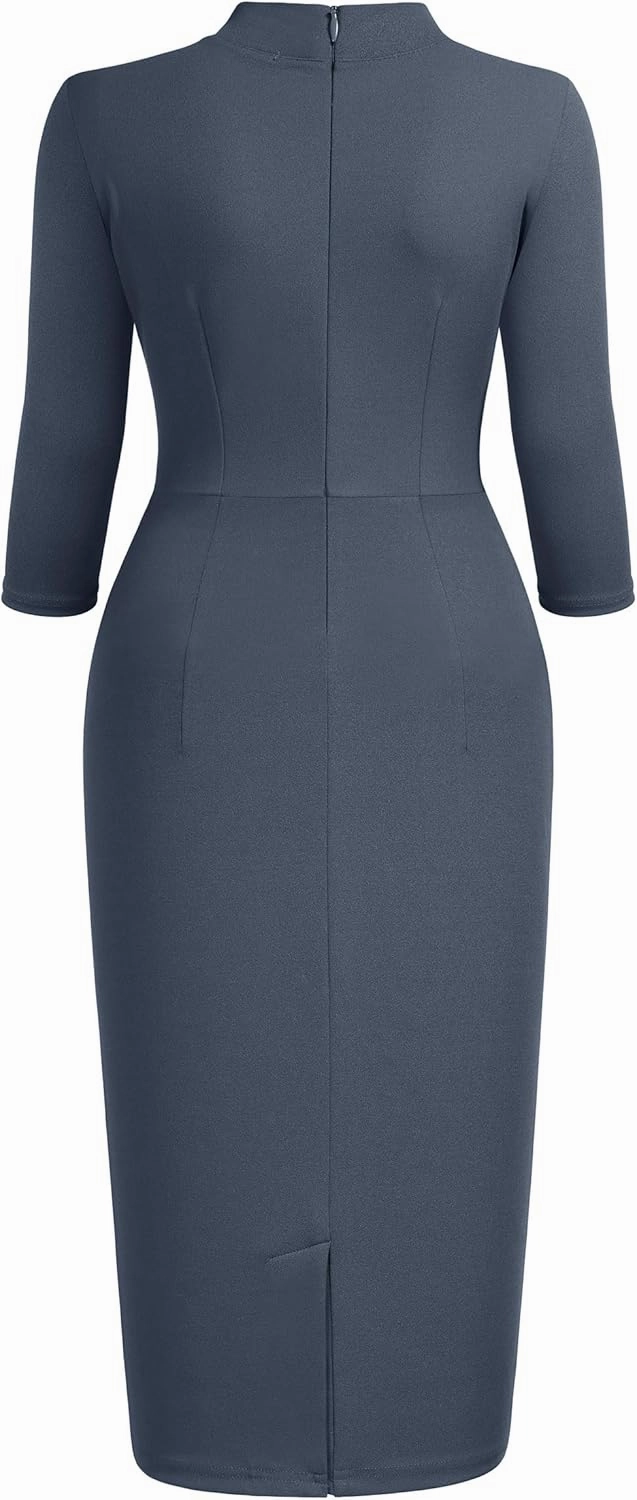 Miusol Women's Retro Half Collar Ruffle 2/3 Sleeve Cocktail Pencil Dress