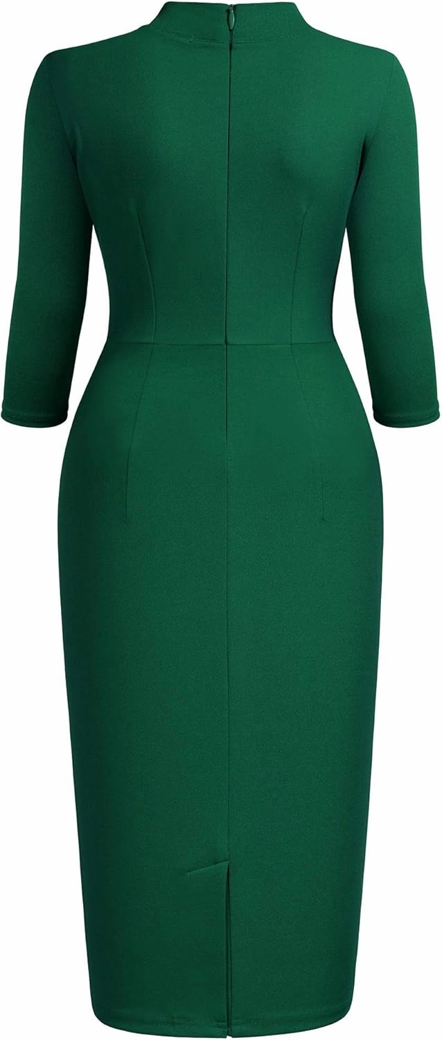 Miusol Women's Retro Half Collar Ruffle 2/3 Sleeve Cocktail Pencil Dress